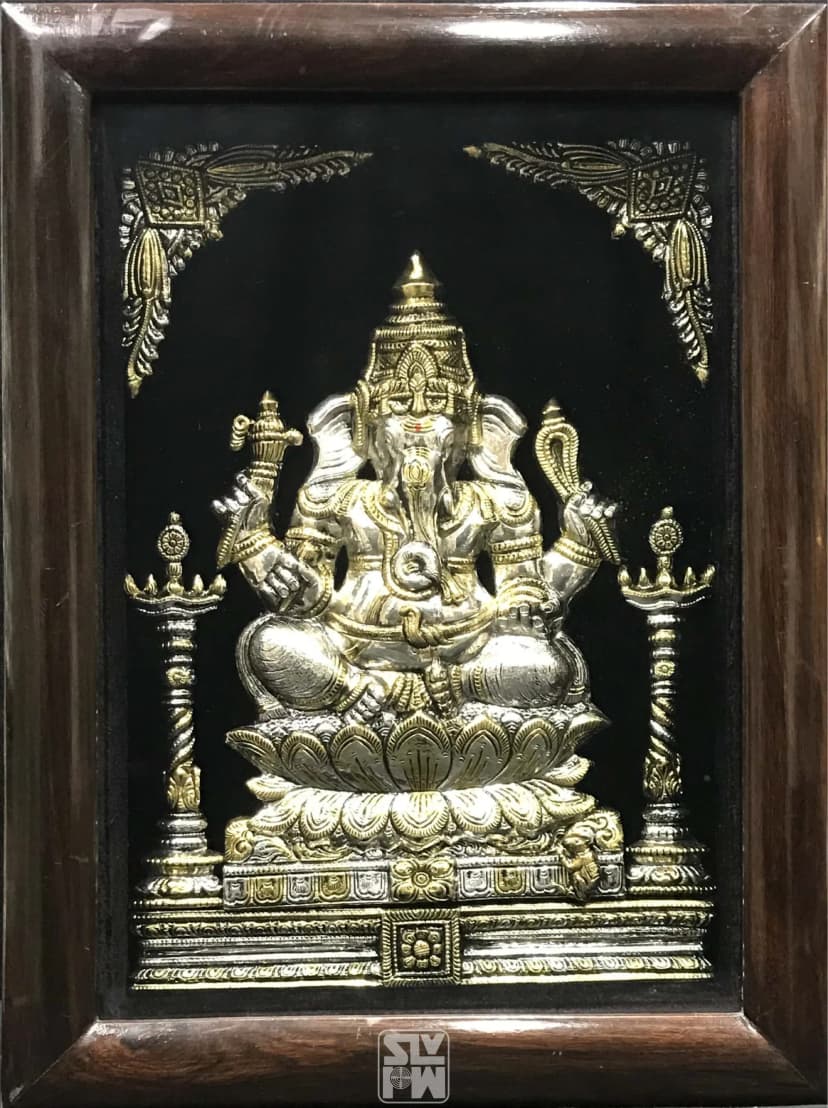 Ganesha Silver With Gold Plating + Antique 12"x16"