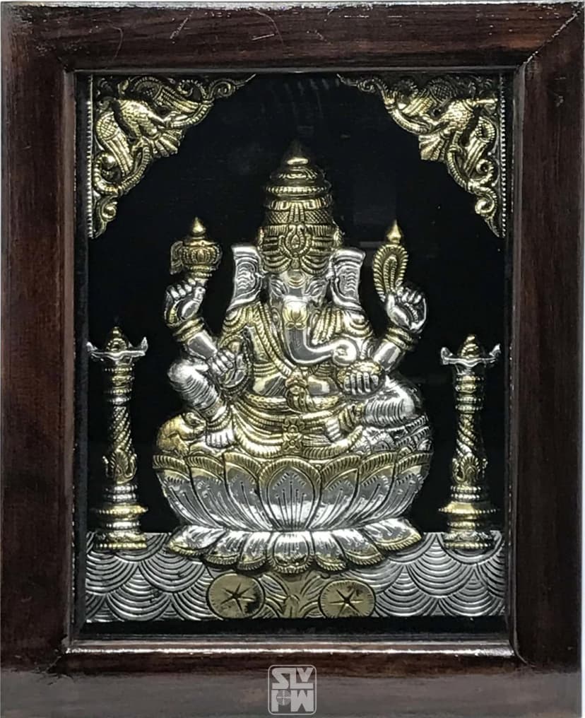 Ganesha Silver With Gold Plating + Antique 8.5"x10.5"