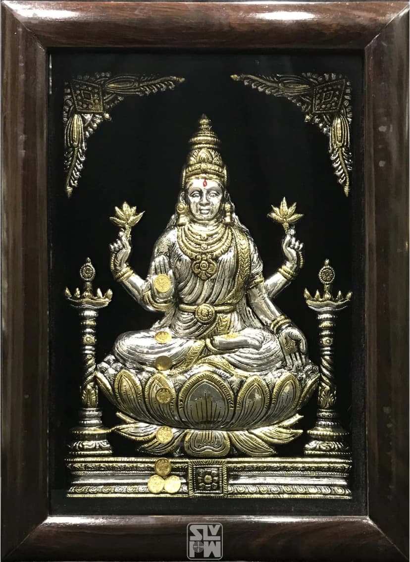 Lakshmi Silver With Gold Plating + Antique 12"x16"