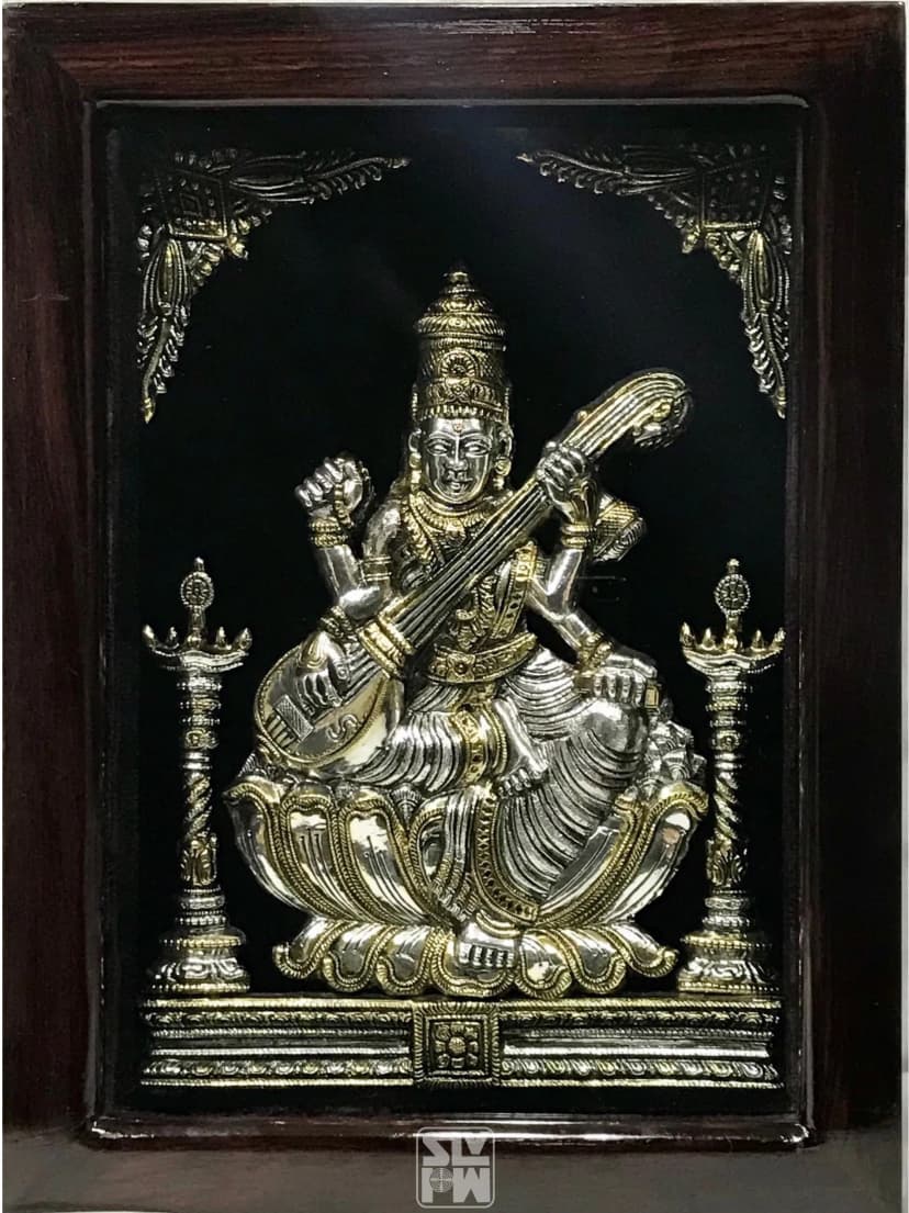 Saraswati Silver With Gold Plating + Antique 12"x16"